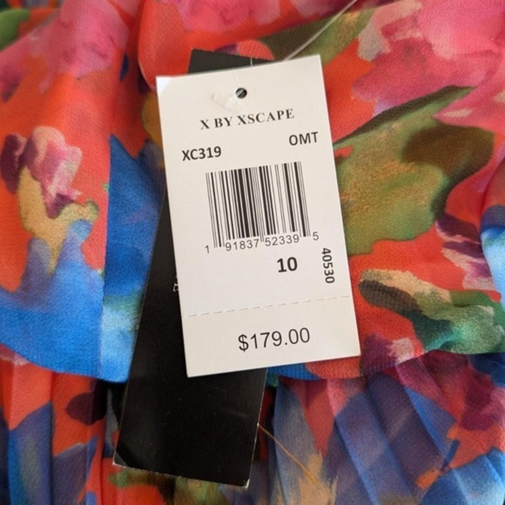 X by Xscape Floral Pleated Blouson Halter Maxi Dress Size 10 - Picture 11 of 11